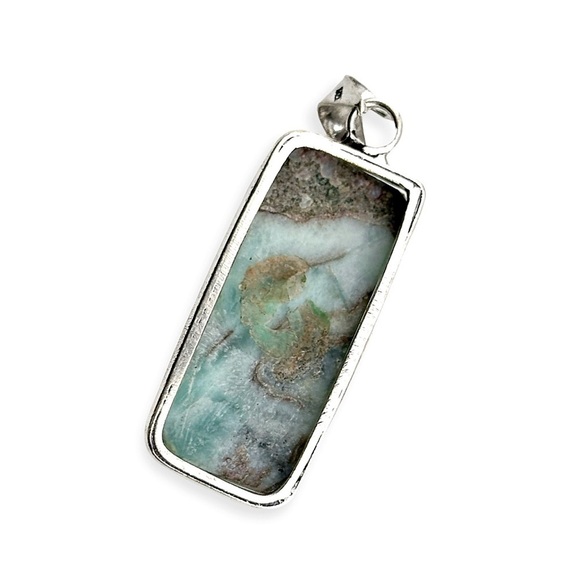 Larimar Natural Caribbean Gemstone 925 Silver Pendant Necklace - Picture 2 of 5